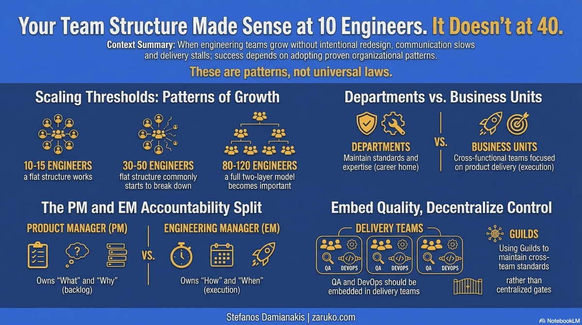 Your Team Structure Made Sense at 10 Engineers. It Doesn't at 40.