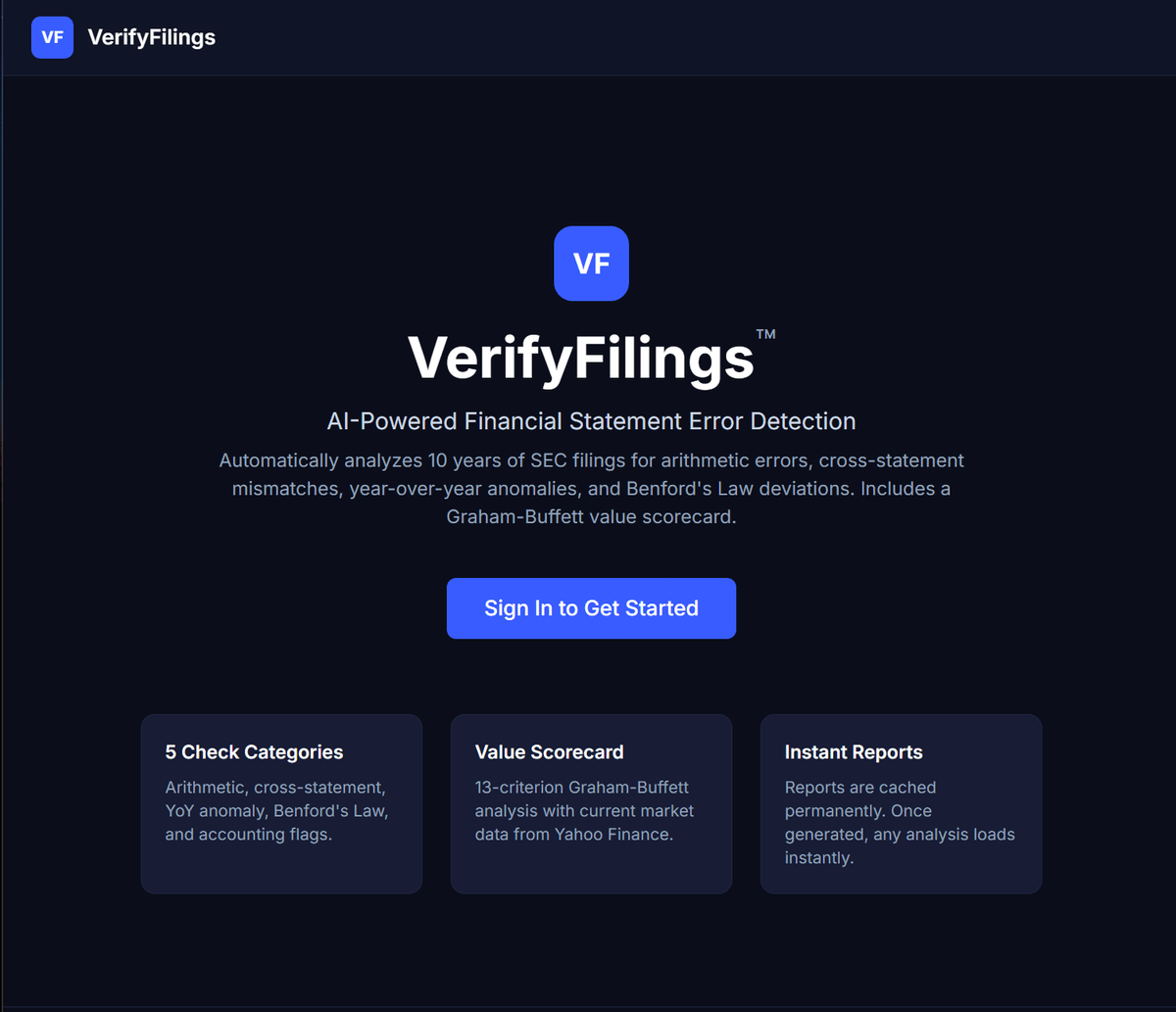 VerifyFilings homepage